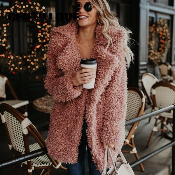 Gentillove Fluffy Faux Fur Coat Women Thicken Winter Fake Fur Pink Black Coat Female Fashion Streetwear Outerwear Abrigo Mujer
