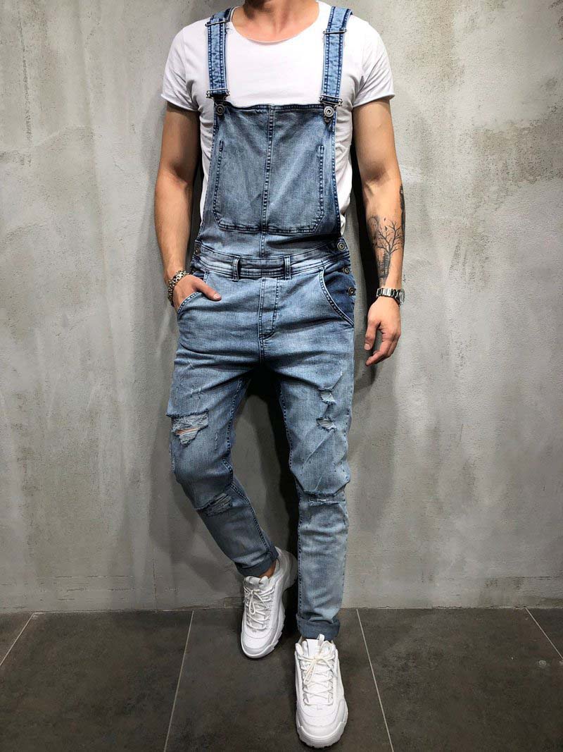 Fashion Mens Ripped Jeans Rompers Casual with belt Jumpsuits Hole Denim Bib Overalls Bike Jean Biker Jeans