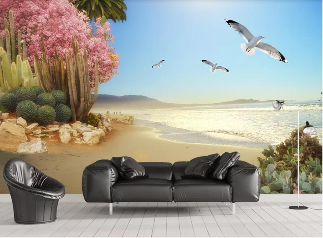 3d wallpaper custom photo mural Naked eye 3D seaside tropical plants flowers and birds background wall painting home decor wall art pictures