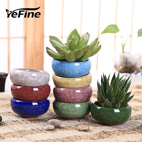 Yefine 8pcs-lot Ice-crack Ceramic Flower For Juicy Plants Small Bonsai Pot Home And Garden Decor Mini Succulent Plant Pots C19041901