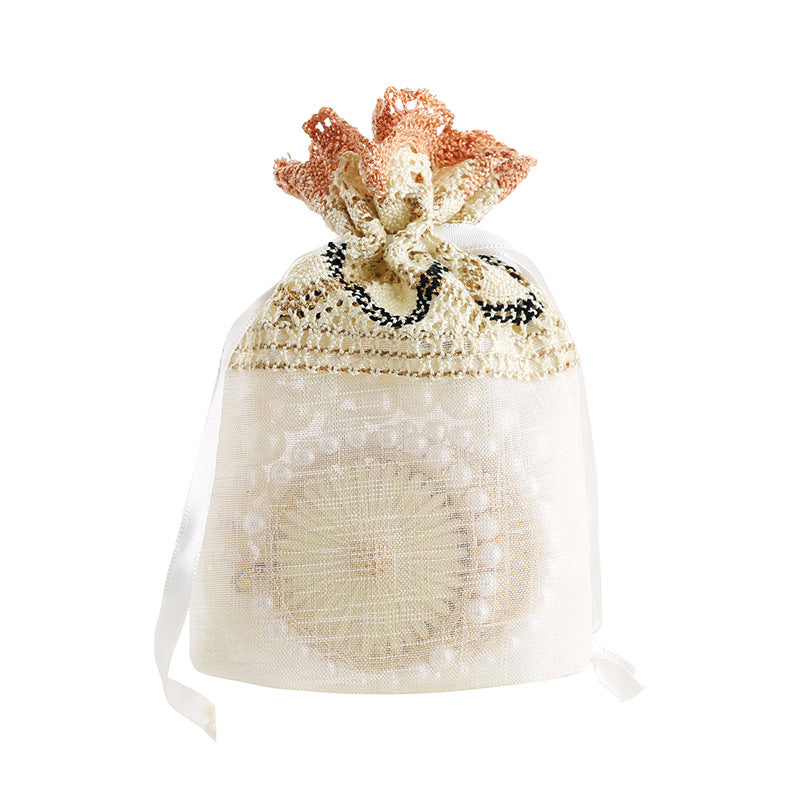 White Yarn Storage Bags Drawstring Bag with Wave Edge Mini Candy for Birthday Party Wedding Supply 122165