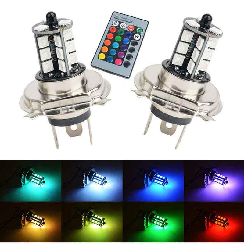 RGB Wireless H4 27-SMD LED Decoration Bulbs For Fog Daytime Running DRL Lights Remote Control with Turn On& off