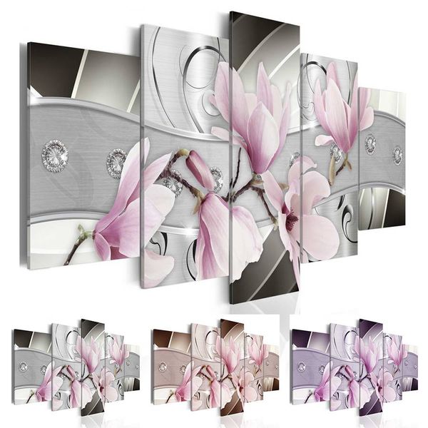 2019 Unframed 5 Panel Framless Diamond Flower Canvas Prints Painting Picture Ginkgo Biloba Flowers Picture Art Home Wall Decor