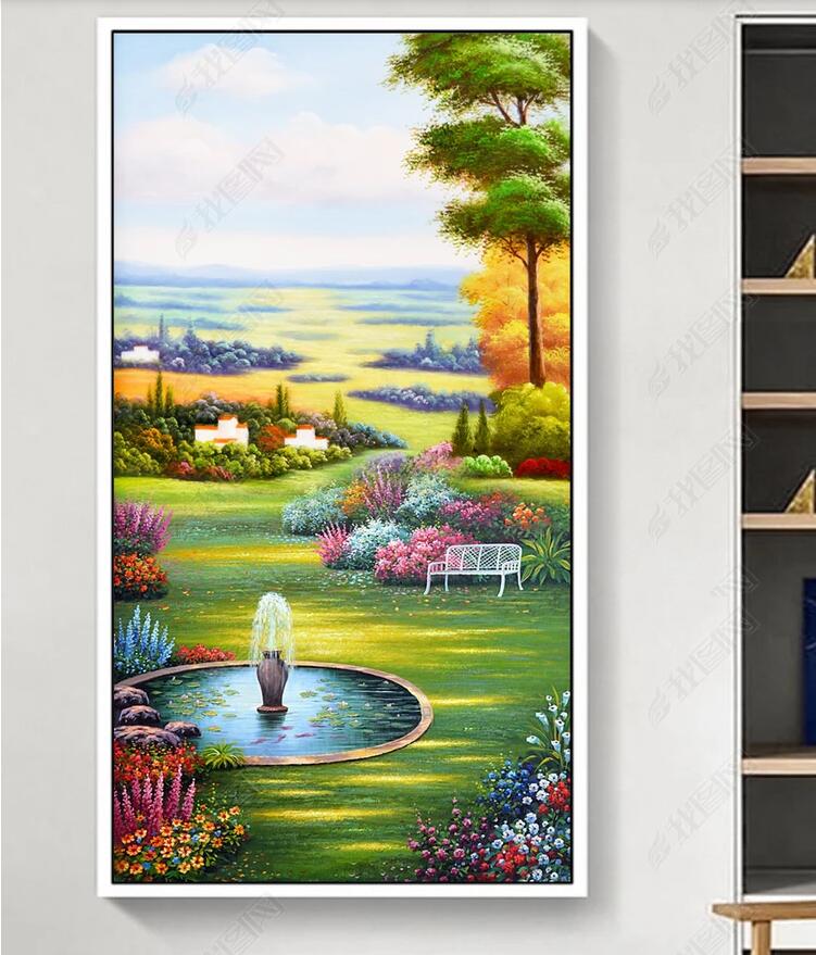 3d wallpaper custom photo Idyllic fountain woods porch background wall wall paper for walls 3 d
