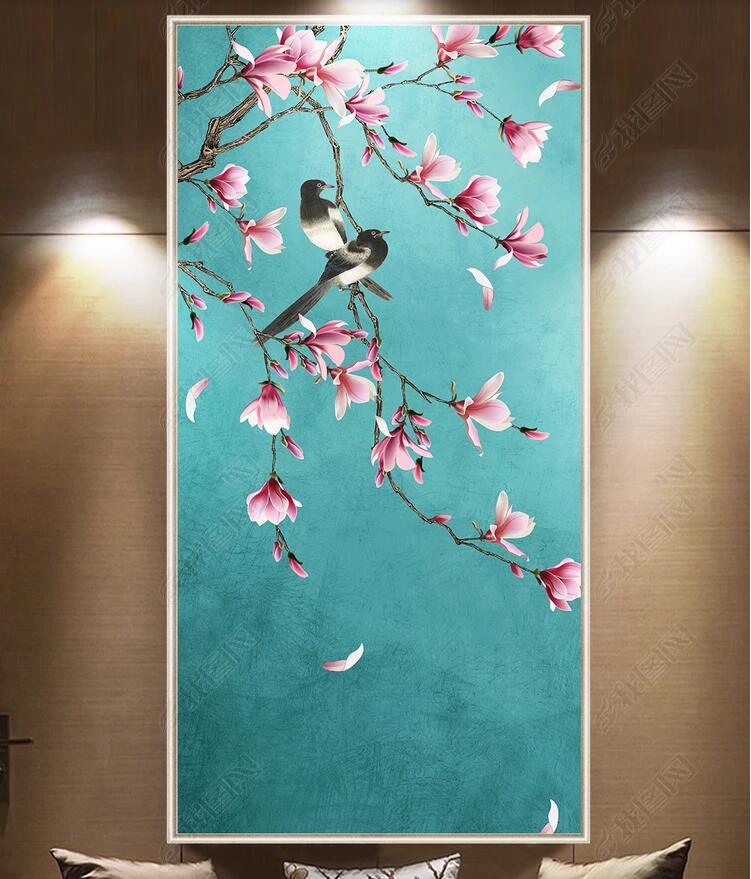 3d wallpaper custom photo New Chinese-style hand-painted magnolia flower pen and bird porch decorative painting wall paper for walls 3 d