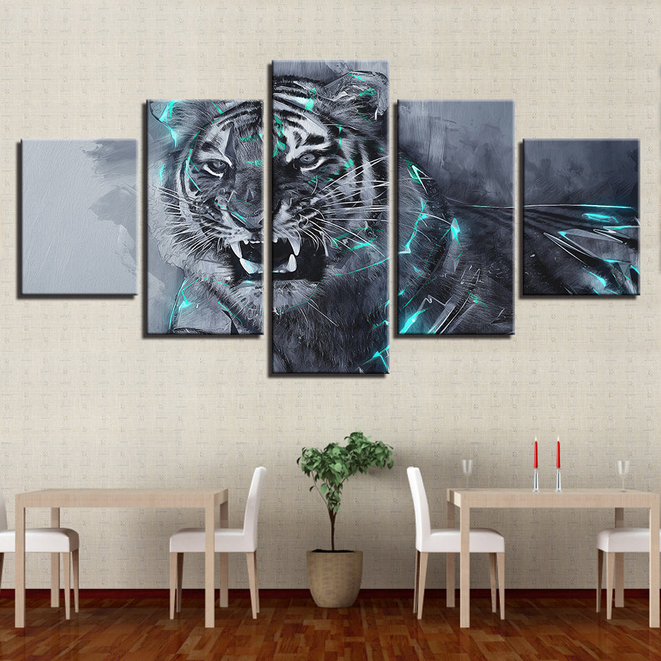 Bedroom Or Living Room Wall Decor 5 Pieces HD Printing Fierce Tiger Animals Pictures Canvas Modular Posters Framed Paintings Art(No Frame)