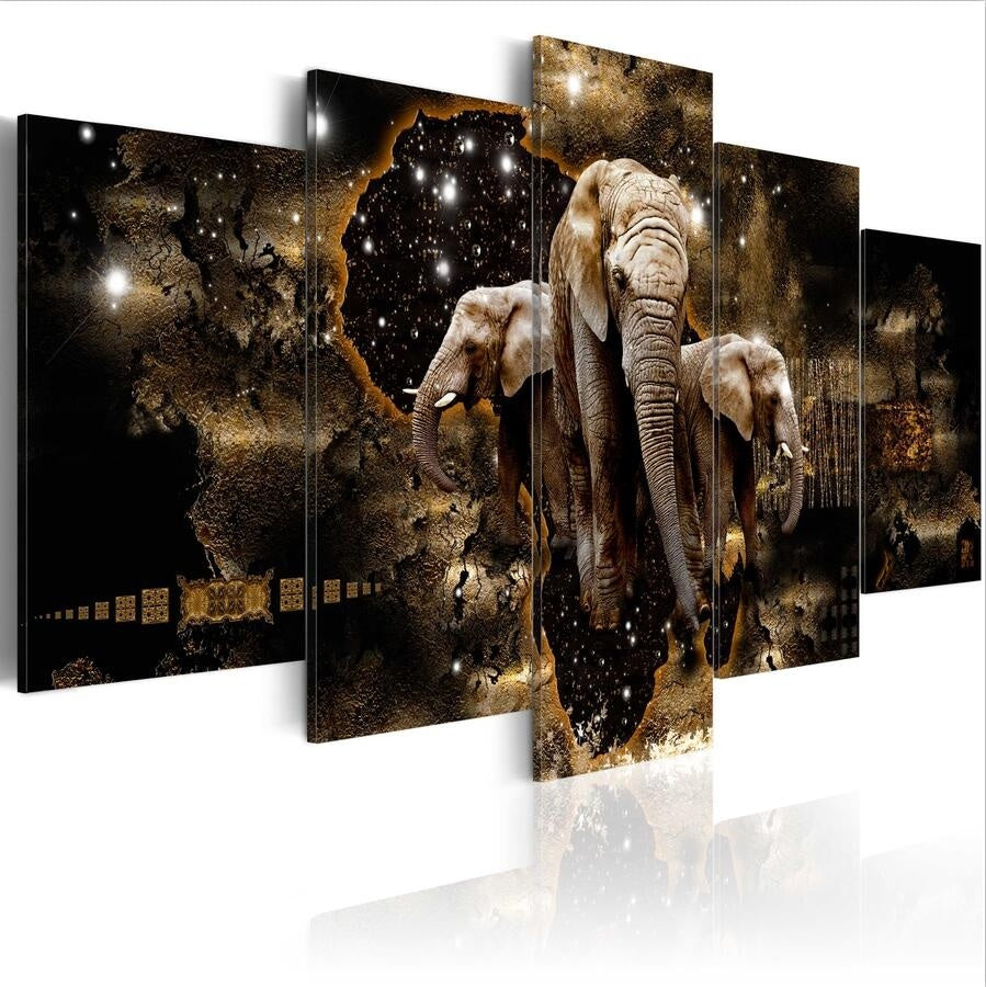 5 Panels Hot Canvas Print Brown Elephants Landscape Poster Modern Home Wall Decor Painting Canvas Printing Art HD Print Painting