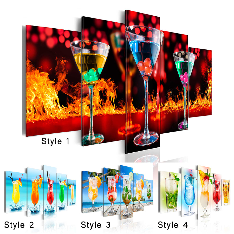 5 Pcs No Framed Wall Art Paintings Prints Bar Restaurant Fruit Drink Cocktail Wall Art Picture Canvas Paintings Wall Decorations ,Choose Col