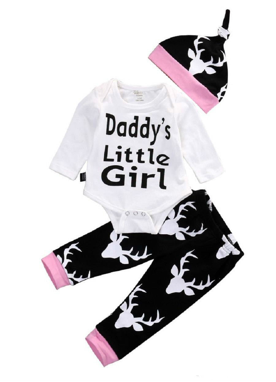 Sale Baby Girls Clothes Toddler Clothing Set Kids Romper Suit Long Sleeve Pajamas 3pcs Daddy's Little Girl Printed Rompers Legging Pants