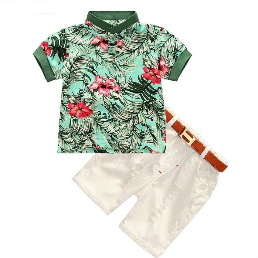 2019 Promotion Hot-selling 2pcs Toddler Kids Cool Baby Boy Flower Short Sleeve Polo T-shirt Tops+ Short Pants Outfits Clothing Set