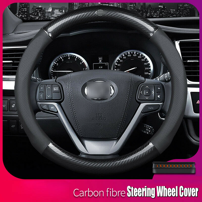 Universal 15inch Size M Carbon Fiber Leather Car Steering Wheel Cover For Toyota
