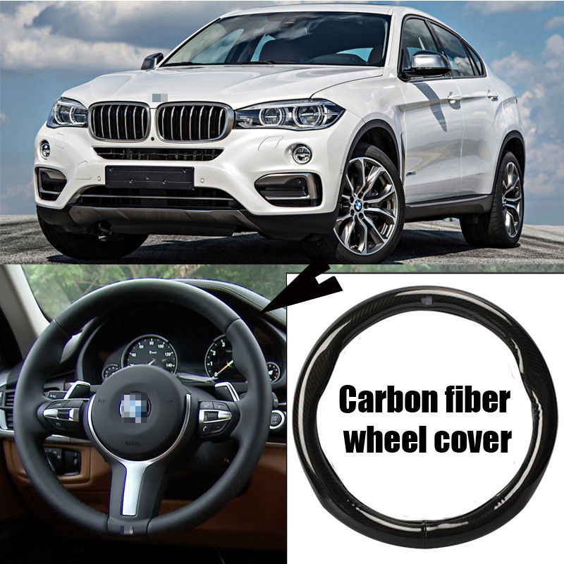 For BMW X6 x5 Car Black Carbon Fiber Leather Steering Wheel Cover Sport Racing