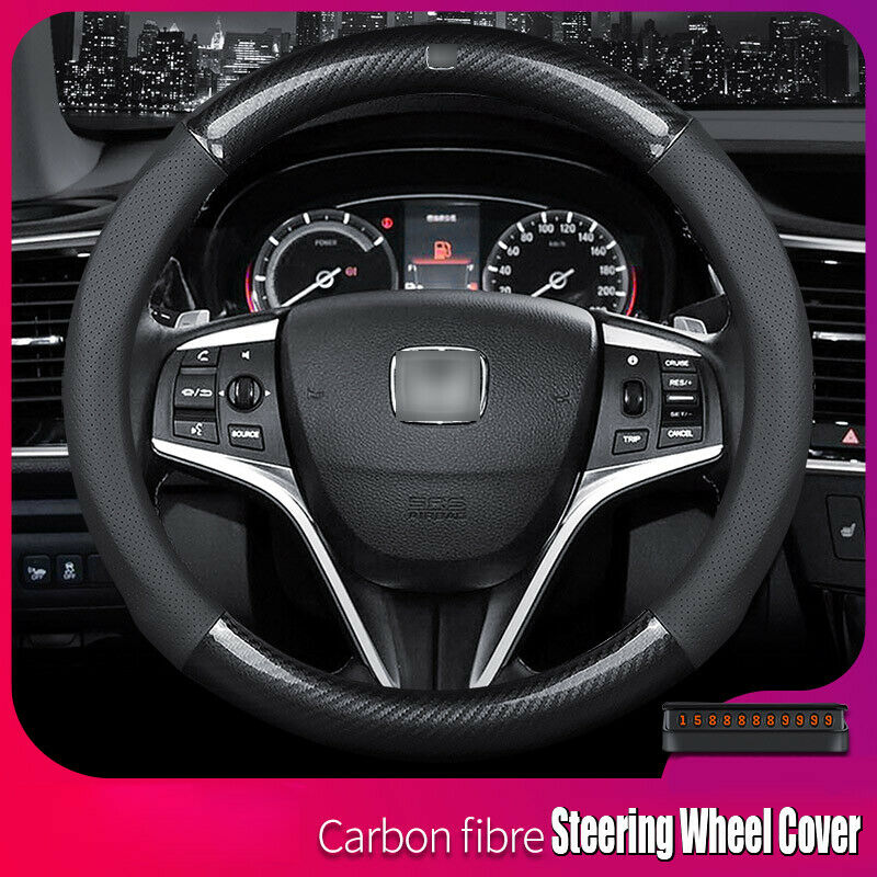 Universal For Honda Carbon Fiber Leather Car Steering Wheel Cover 15inch Size M