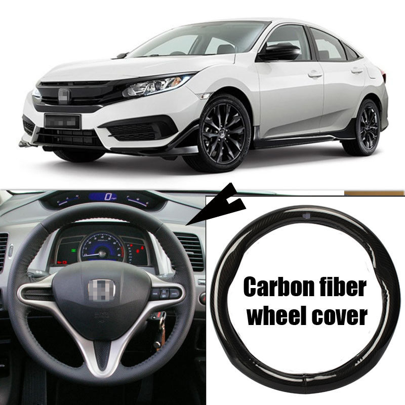 For Honda Civic Car Carbon Fiber Leather Steering Wheel Cover Sport Racing