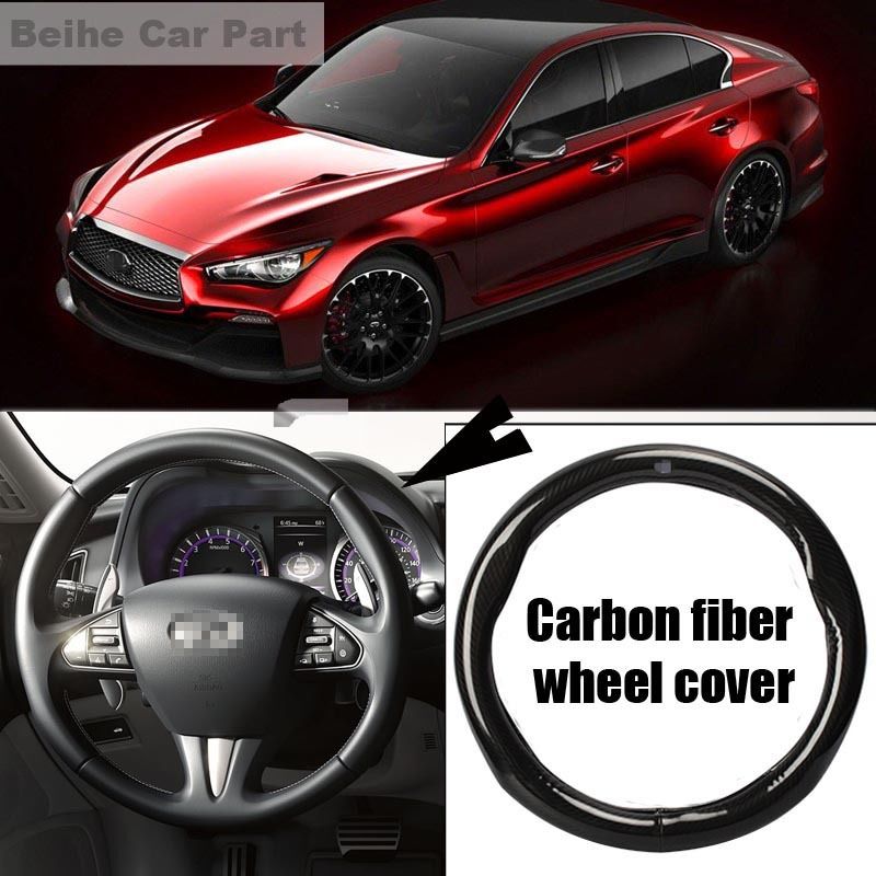 For Infiniti Q50 Black Carbon Fiber Leather Steering Wheel Cover Sport Racing