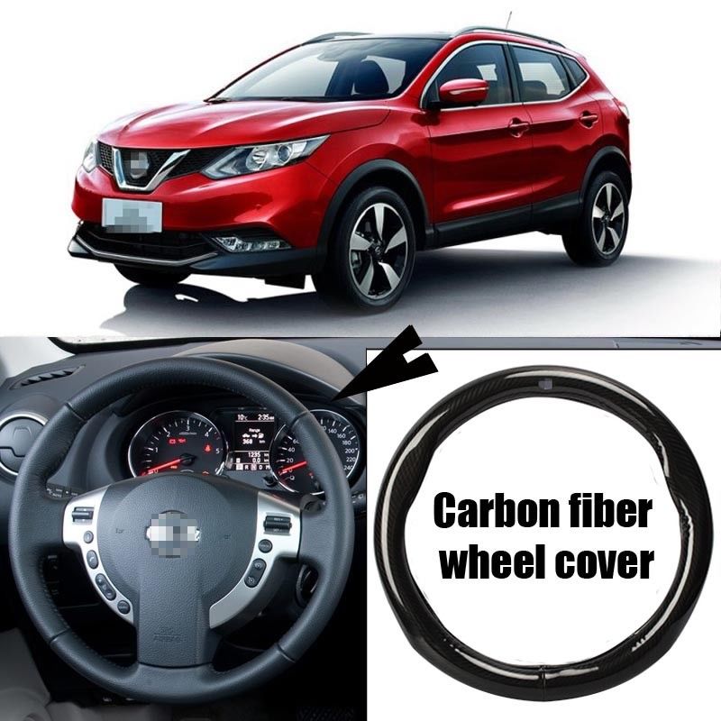For Nissan Qashqai Carbon Fiber Leather Steering Wheel Cover Sport Racing Black