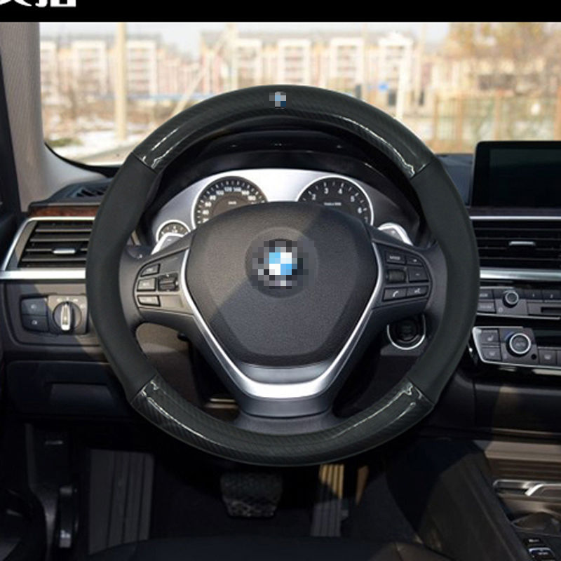 for BMW Series Steering Wheel CoverAnti-Slip Black Carbon Fiber Top PVC Leather