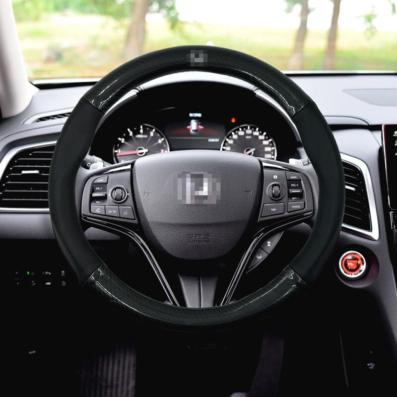 Anti-Slip Black Carbon Fiber Top PVC Leather Steering Wheel Cover for Honda