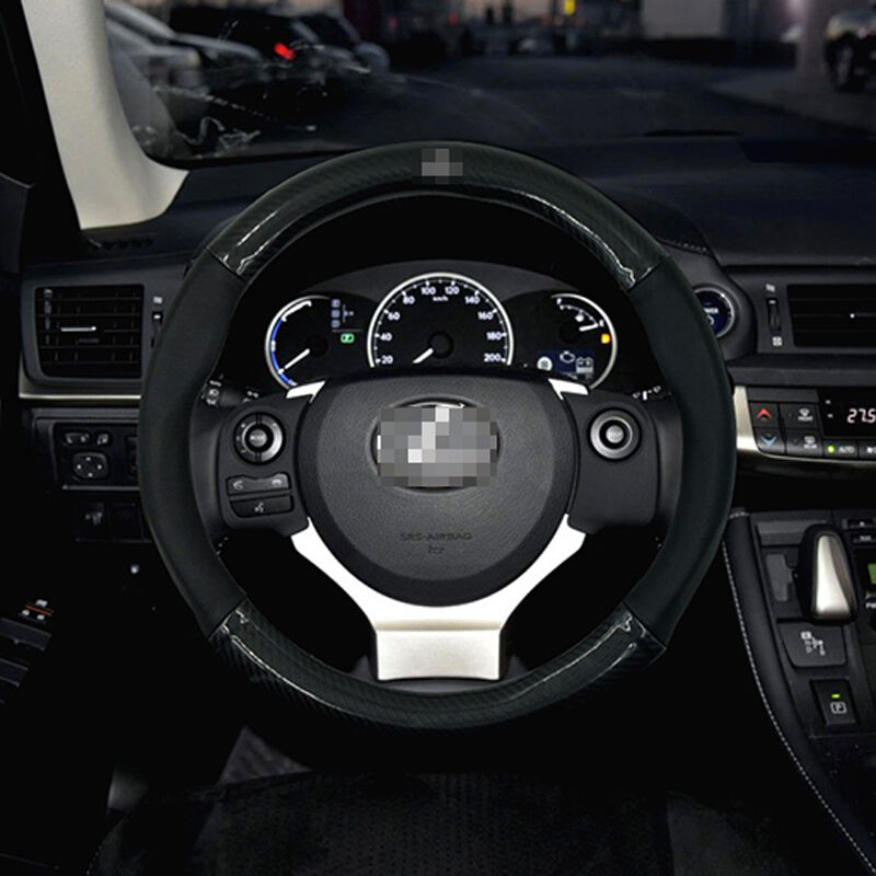 Anti-Slip Black Carbon Fiber Top PVC Leather Steering Wheel Cover for Lexus