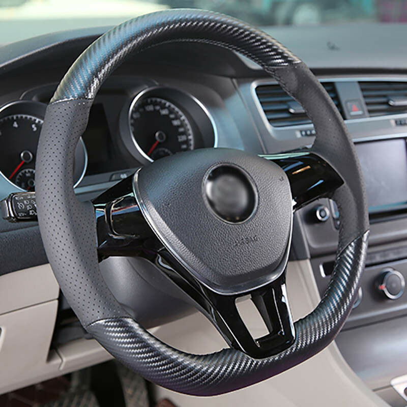 Hand sewing Top Leather Carbon Fiber Steering Wheel Cover For vw Passat B8