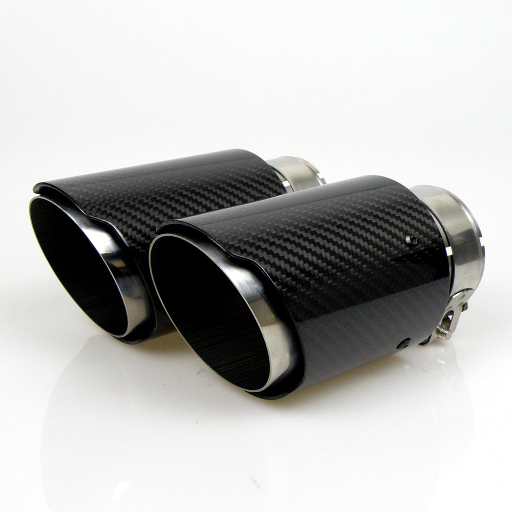 1PCS Universal Glossy Carbon Fiber + 304 Stainless Steel Akrapovic Style Car Exhaust Muffler Tip without logo