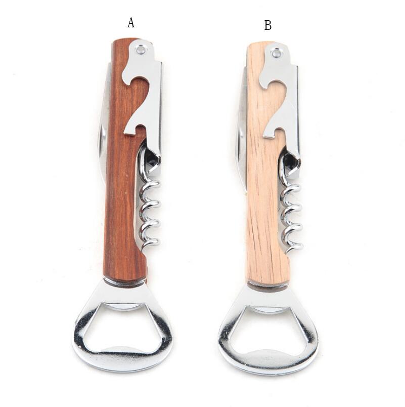 Wood Handle wine opener Stainless Steel Hand-Held Deluxe Bottle Opener Corkscrew Double Hinge Waiters Wine Bottle Opener LX6394