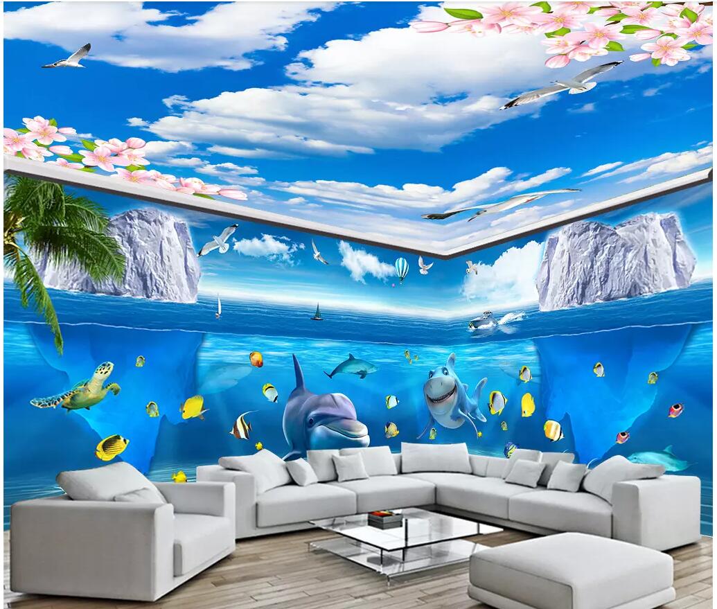 3d wallpaer custom mural photo Ocean World Dolphin Aquarium Blue Sky full house background wall decor 3d wall murals wallpaper for walls 3 d