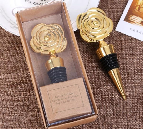 Gold Rose Wine Stoppers in Gift Boxes Rose Flowers Wine Bottle Stopper Party Favors Wedding Giveaways for Guests SN3158