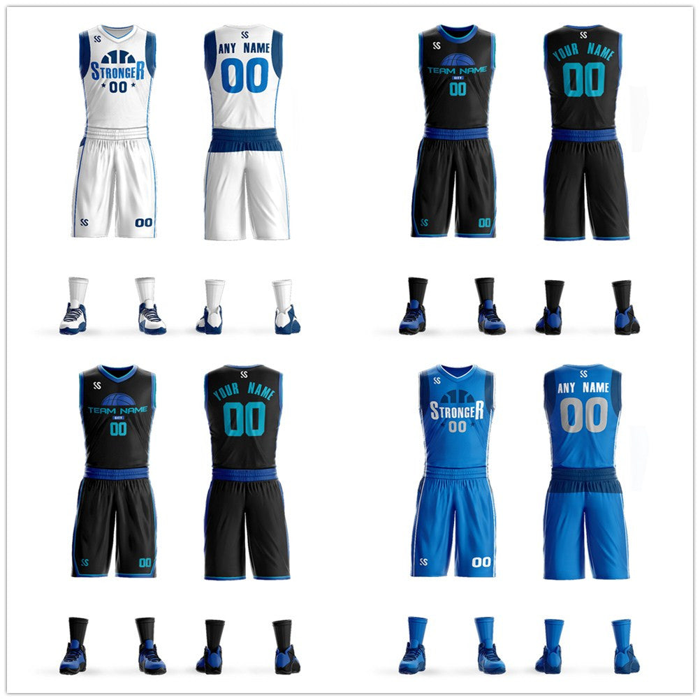 Custom printed men&#039;s youth and children basketball suit high quality sleeveless sports vest and shorts suit black basketball jersey suit