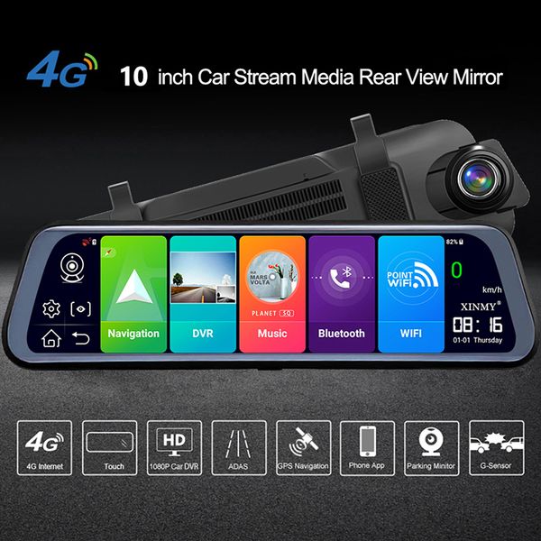 4G ADAS DVR 10 inch Android Wifi Full Stream Media Rear View Mirror 2G+32GB Flash Memory With GPS HD 1080P Car Dual Lens Video Recorder