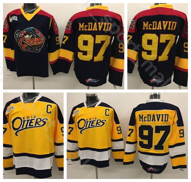 Edmonton 97 Connor McDavid Erie Otters Jerseys College Premier OHL With COA Ice Hockey All Stitched University Home Black Away Yellow