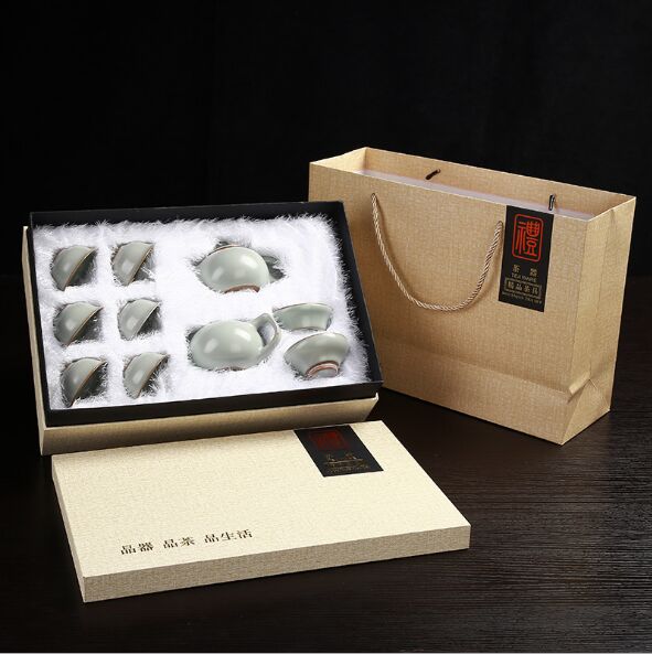 Chinese traditional Tea set gift box Ru kiln kungfu tea set kungfu tea set cover bowl teapot household cup