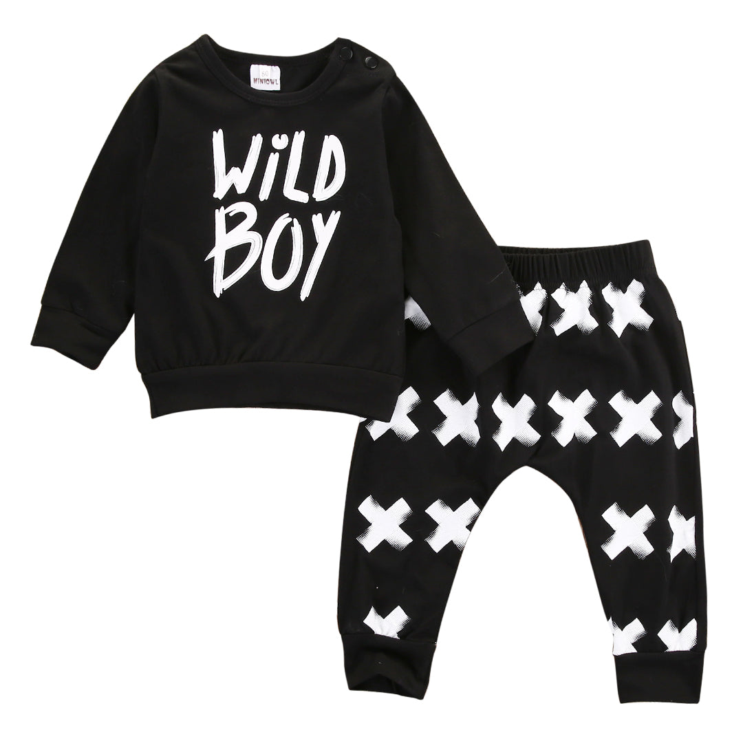 2PCs Toddler Newborn Baby Boys Kids Long Sleeve Cotton Letter T Shirt Tops+Long Pants Kids Infant Clothes Outfit Sunsuit 0-2Y