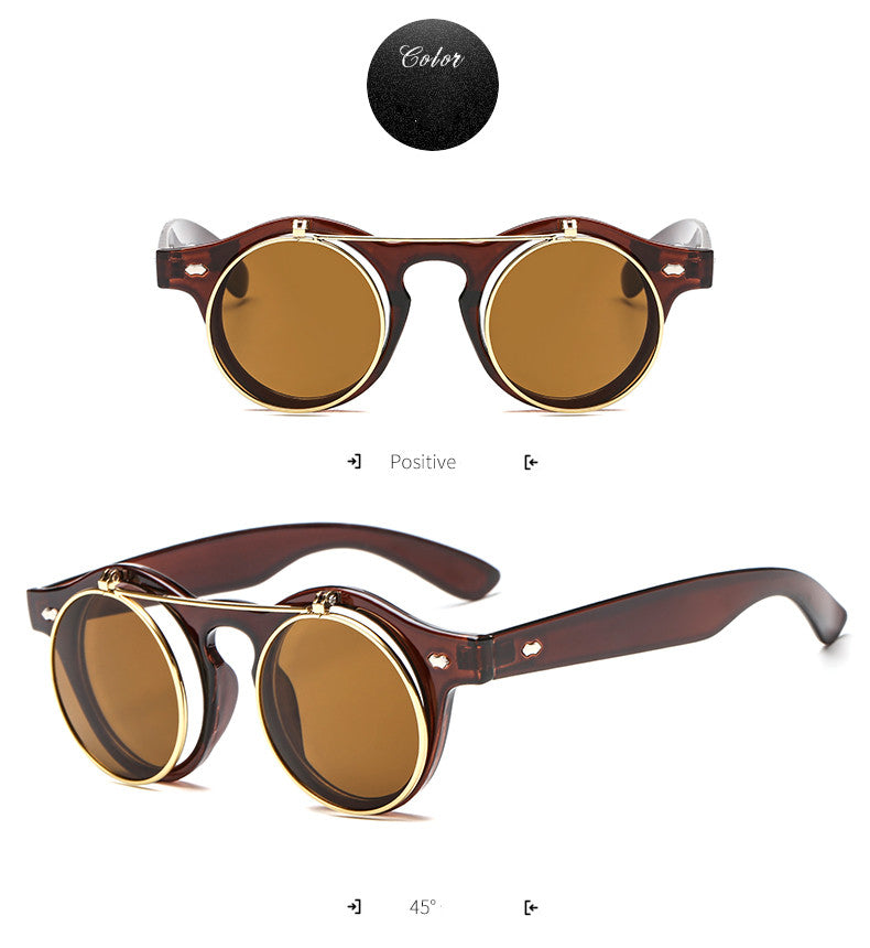 Vintage Retro Polarized Steampunk Sunglasses Fashion Round Mirrored Eyewear Vintage Shield Eyewear Shades Steampunk Sunglasses 3010