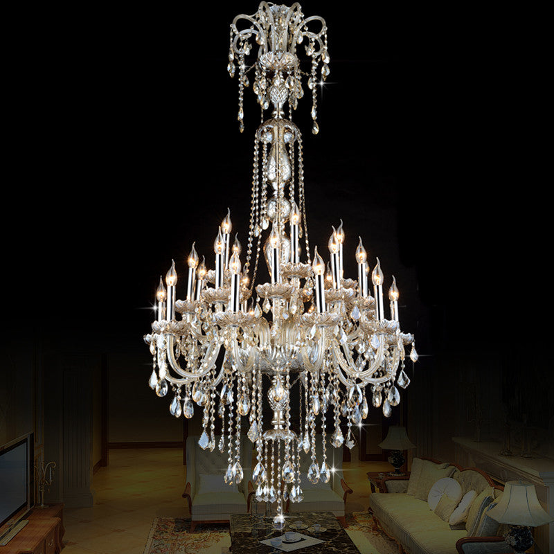 European Style Crystal Lamp Modern Living Room Simple Candle Light Large Complex Villa Project Staircase chandelier 12 or 18 arm