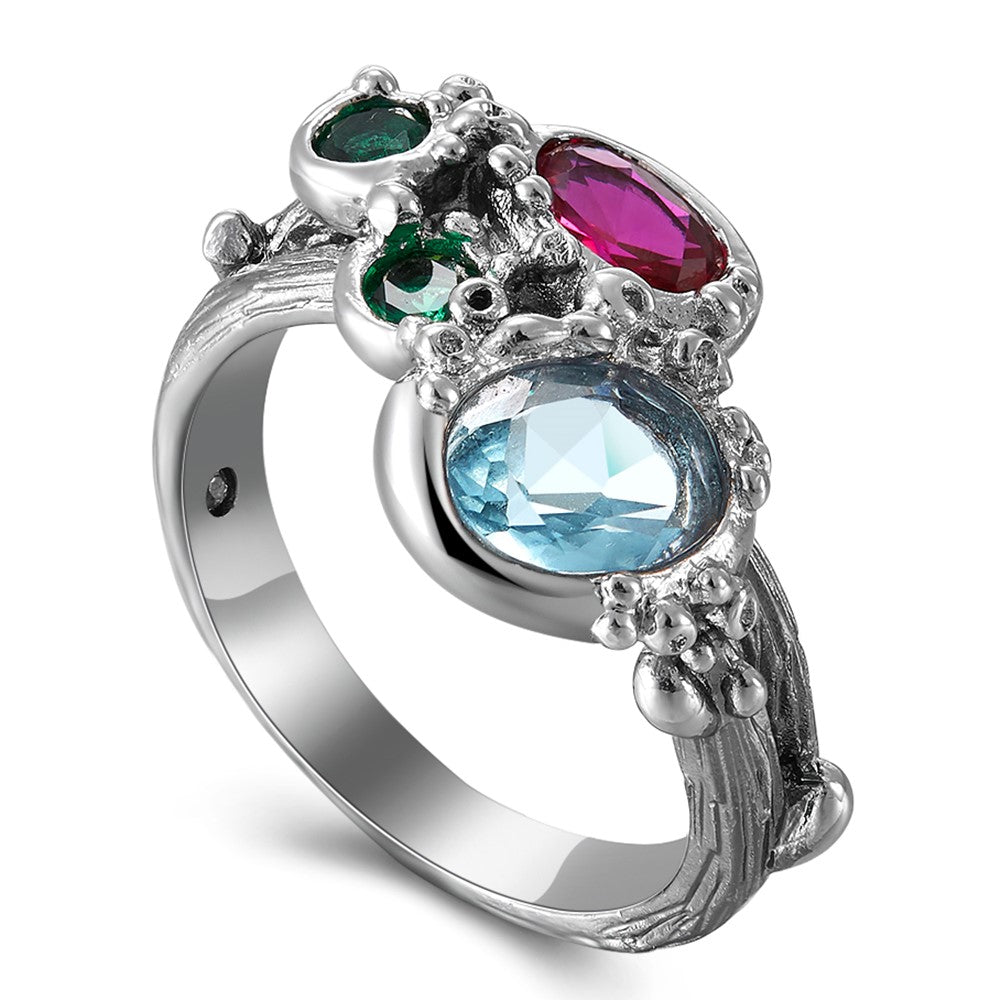 Multi Color Oval Blue-Fuschia Crystal Ring Trendy Gun Black Jewellery Top quality Door to Door Shipping Women Jewelry rings