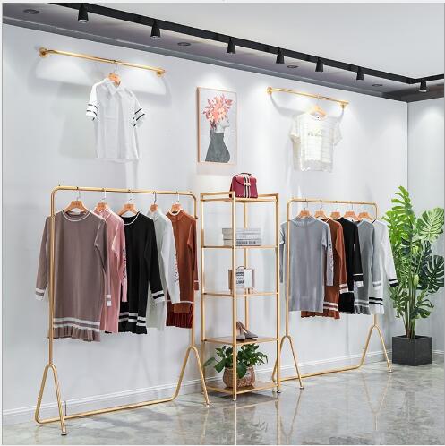 Floor hanger Golden clothes rack Bedroom Furniture Simple clothing store display racks Ladies&#039;shop shelves iron Shopping cloth stores shelf