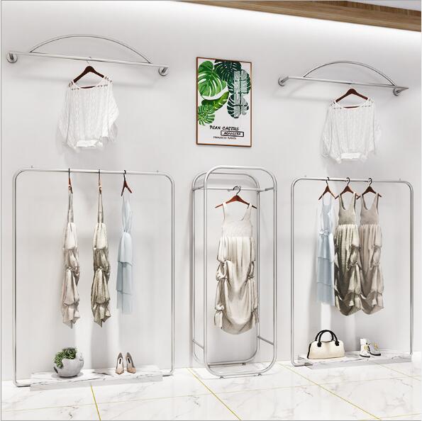 Silver floor hanger 5pcs-set Marble Show Racks Commercial Furniture Shopping Mall Double-row Parallel Bar Simple Wall Hanging Hat Rack