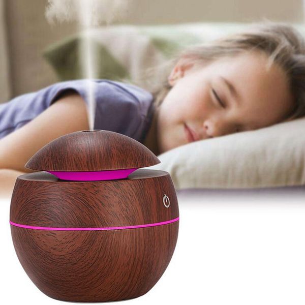 Home USB Humidifier Air Purification Humidifier Ultrasonic Aromatherapy Wood Grain Essential Oil Diffuser with Colorful Light HHA595
