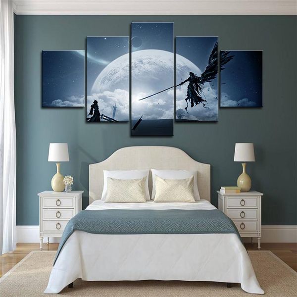 Framed 5pcs Final Fantasy 7 Sephiroth Vs Cloud Games Wall Art HD Print Canvas Painting Fashion Hanging Pictures Bedroom Decor