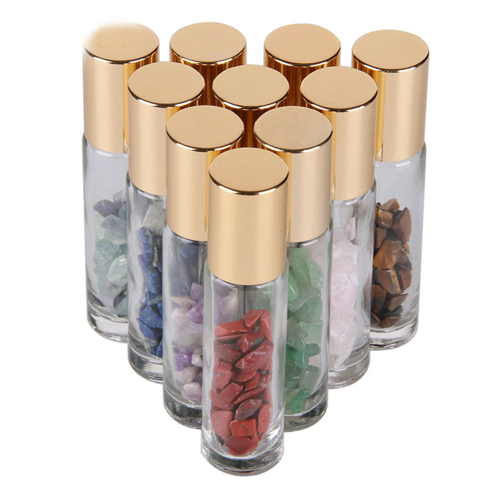 Natural Semiprecious Stones Essential Oil Gemstone Roller Ball Bottles Clear Glass Healing Crystal Chips 10ml 10pcs-lot P233