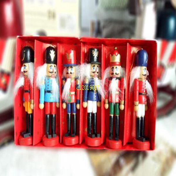 50sets 6pcs-set Nutcracker Puppet 12cm Wood Bar Christmas Ornaments Drawing Walnuts Soldiers Wooden Band Dolls