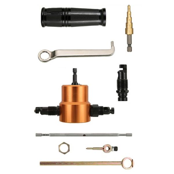 Freeshipping Double-Headed Sheet Metal Punch Drill Attachment Metal Cutter With Extra Punch And Die 1 Cut-Hole Fitting And 1 Step Drill