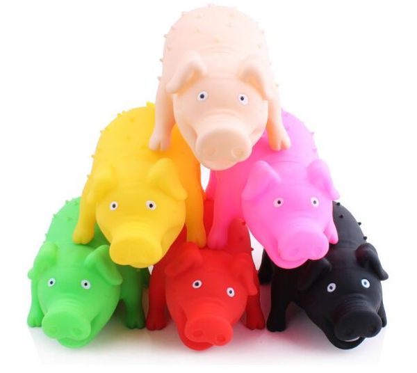 50pcs Pet Rubber Sound Toys Screams Pig Dog Toy Tricky Decompression Vent Toy 6 color S-L Free Shipping