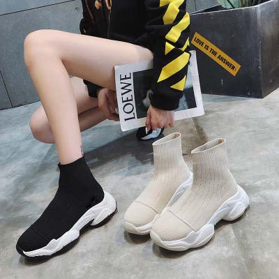 KemeKiss Women Ankle Boots 2019 Stretch Knitting Shoes Women Thick Bottom Sneakers Spring Breathable Platform Boots Size 35-40