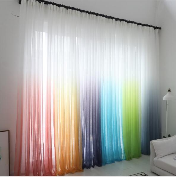 Sheer Curtains Gradient printing screen American rural dream rainbow floating window floor