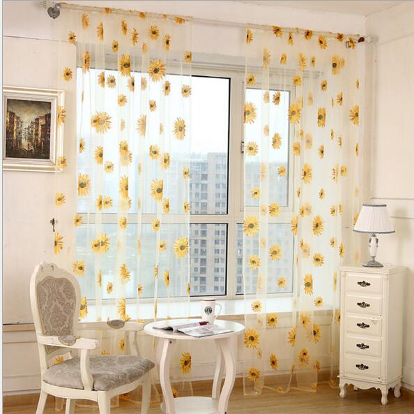 Sheer Curtains Sunflower offset transparent and breathable balcony living room curtain