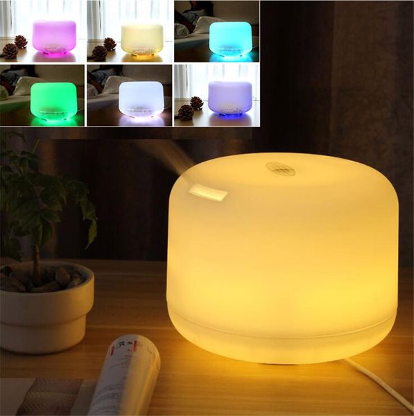 500ml 7 Color LED Round Humidifier with Lamp Essential Oil Home Office Electric USB Aroma Diffuser Air Humidifiers UK-US-EU Plug wholesale