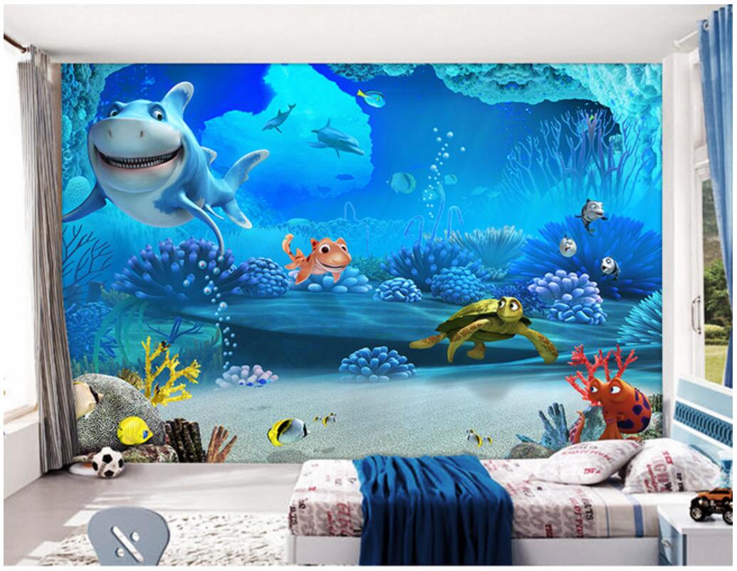 WDBH custom photo 3d wall paper Underwater world children&#039;s room cartoon shark living room home decor 3d wall murals wallpaper for walls 3 d