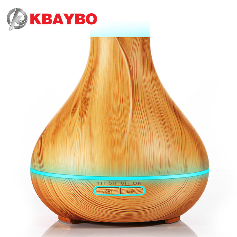 400ml flat top light wood grain humidifier aromatherapy essential oil ultrasonic diffuser 7 kinds of LED color change selection for home